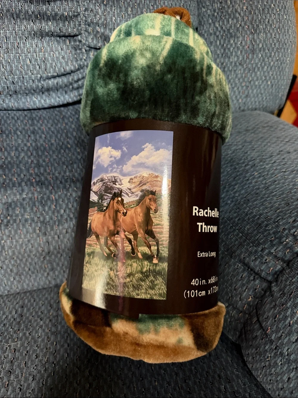 Rachel Plush Running Horses extra long Throw